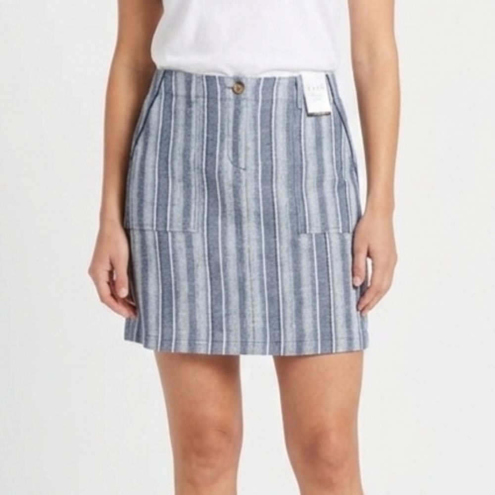 Dash NWT Linen Blend Striped Mini Skirt Blue White Size Small Washable